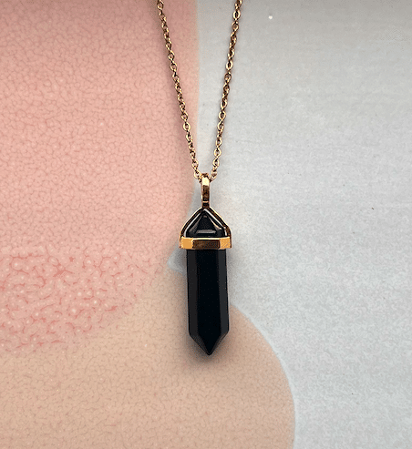 Svart Obsidian Halsband Guld